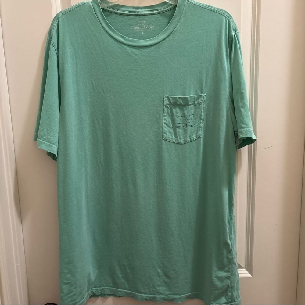 Vineyard Vines Shirt Mens Large Green Short Sleeve Pocket Whale Logo Casual Tee